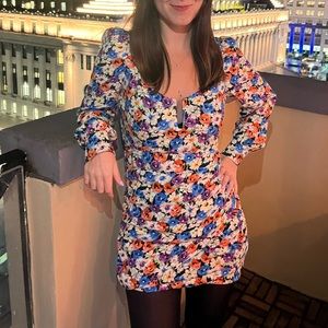 Zara mini dress floral plunge size S